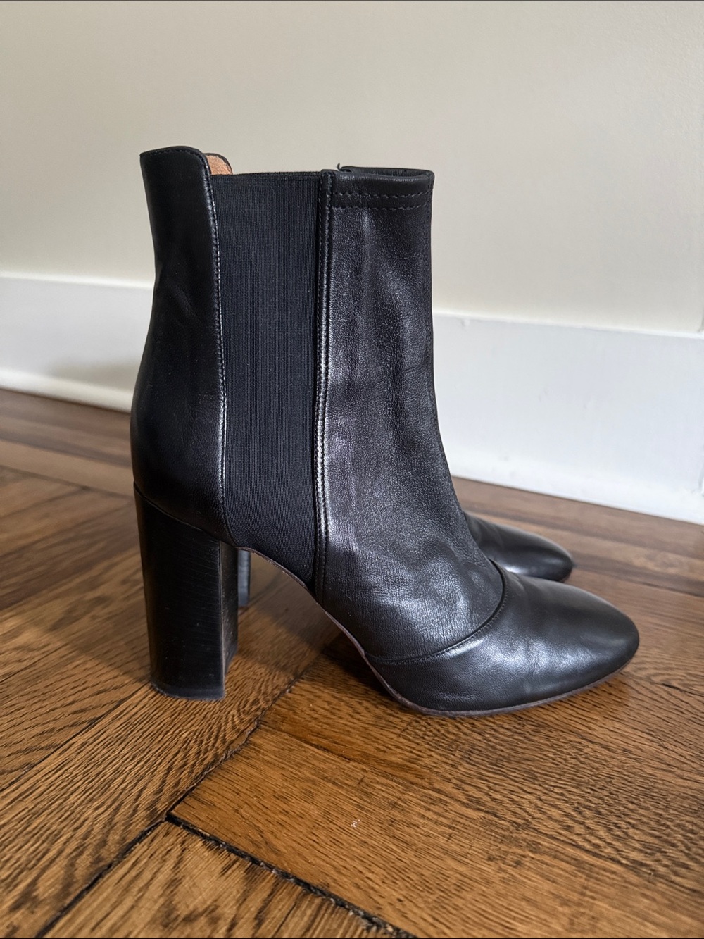 Aquatalia Women's Black Leather High Block Heel Ankle Boots
